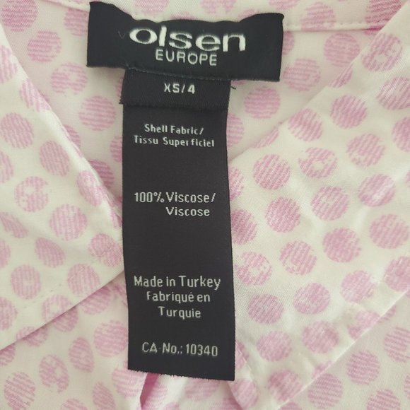 Olsen Europe Womens Pink Polka Dot Button Front Blouse Size XS Long Sleeve Work - Picture 3 of 7